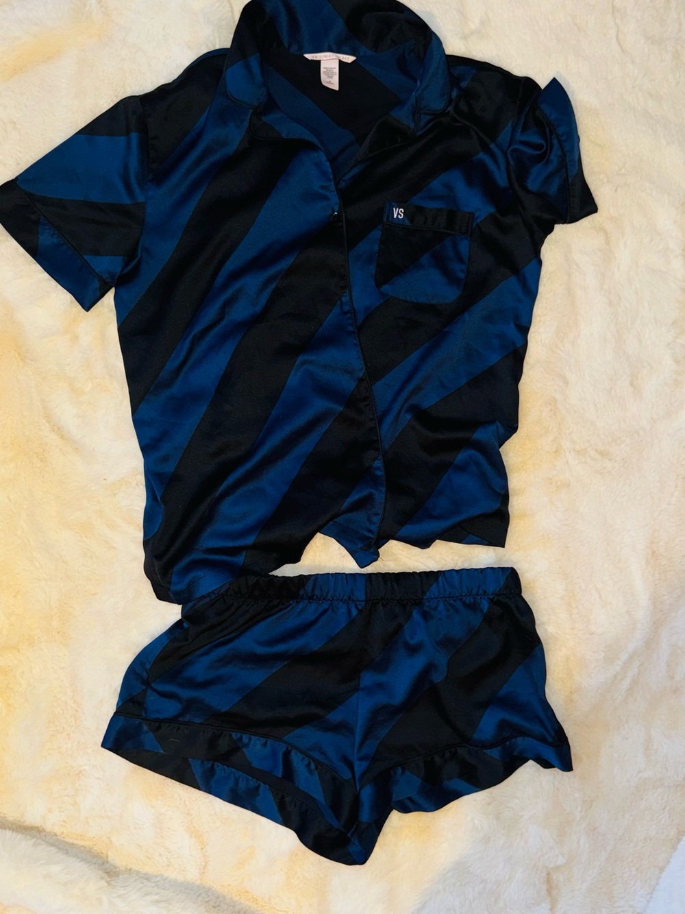 Victoria's Secret Navy Blue & Black Satin Short Pajama Set